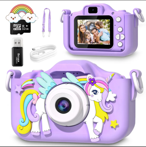 Kids Mini Camera Cartoon Unicorn Toys for Girls Boys Birthday Gifts 1080P HD 2inch Screen With 32G SD Card Record Life Camera - Image 2