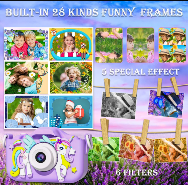 Kids Mini Camera Cartoon Unicorn Toys for Girls Boys Birthday Gifts 1080P HD 2inch Screen With 32G SD Card Record Life Camera - Image 4