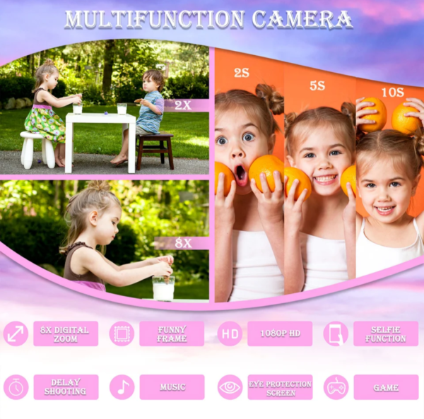 Kids Mini Camera Cartoon Unicorn Toys for Girls Boys Birthday Gifts 1080P HD 2inch Screen With 32G SD Card Record Life Camera - Image 5