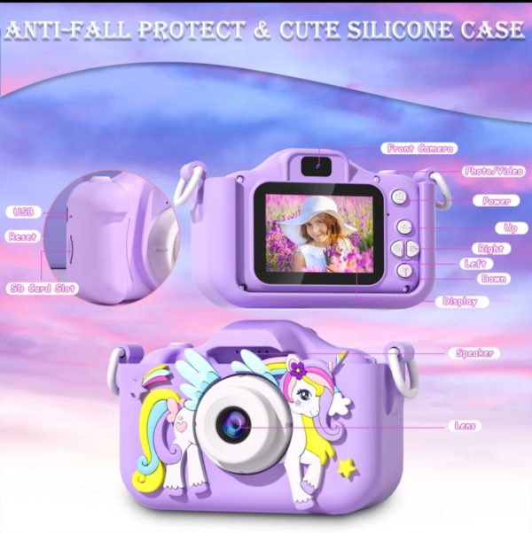 Kids Mini Camera Cartoon Unicorn Toys for Girls Boys Birthday Gifts 1080P HD 2inch Screen With 32G SD Card Record Life Camera - Image 3