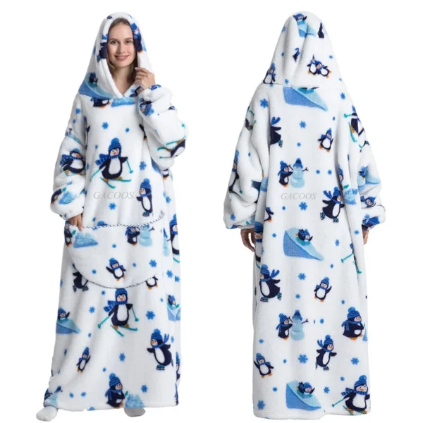 Extra long hoodies for women winter Flannel Warm Blanket with Sleeves - Image 4