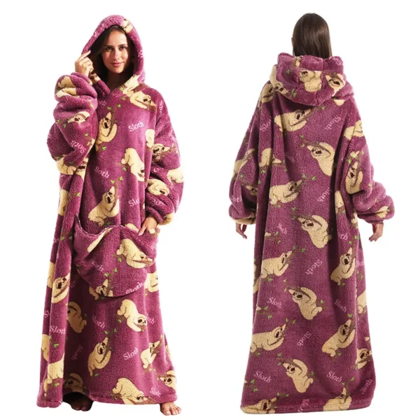 Extra long hoodies for women winter Flannel Warm Blanket with Sleeves - Image 5