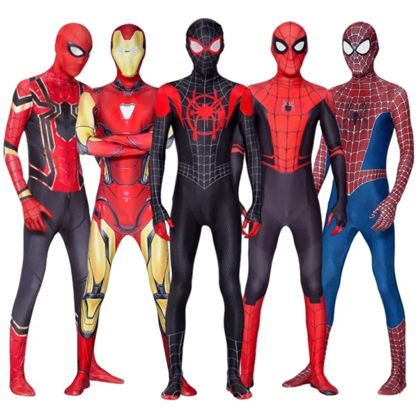 Adult Halloween Costume: Spider-Man, Black Panther, Iron Man Spider Jumpsuit Bodysuit