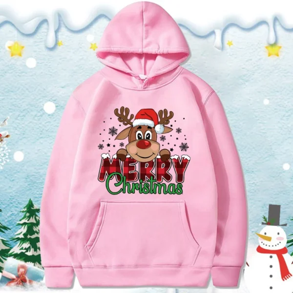 (Premium Hoodie)Cute Merry Christmas Print Hoodie Women Autumn Winter Lovely Fleece Long Sleeve Men Casual Round Neck Pullover - Image 5