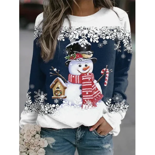 Winter Snowman Snowflake Print Long Sleeve Y2k Hoodie Women Christmas Sweatshirts Street Wear Pullovers Comfortable Top Clothing - Image 2