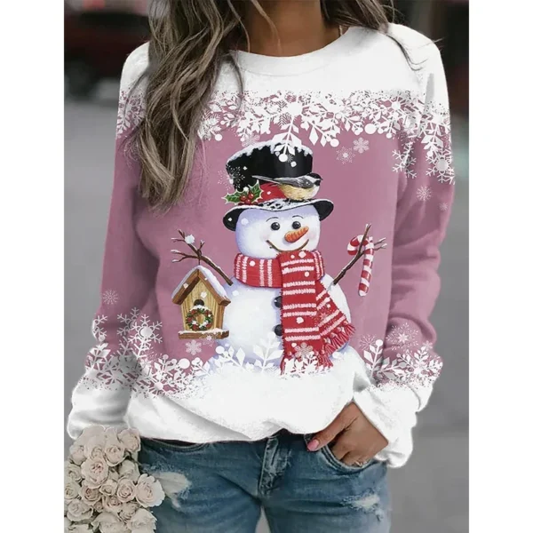 Winter Snowman Snowflake Print Long Sleeve Y2k Hoodie Women Christmas Sweatshirts Street Wear Pullovers Comfortable Top Clothing - Image 4