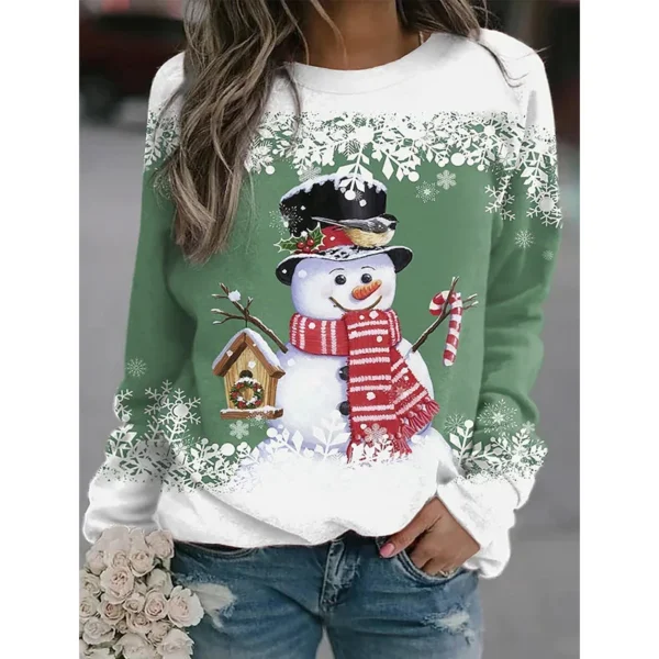 Winter Snowman Snowflake Print Long Sleeve Y2k Hoodie Women Christmas Sweatshirts Street Wear Pullovers Comfortable Top Clothing - Image 5